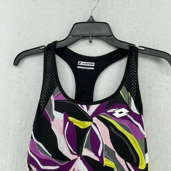 Lotto Tank Top Women’s Sz S Purple Black Popflower Print Racerback Athleisure - Picture 6 of 12